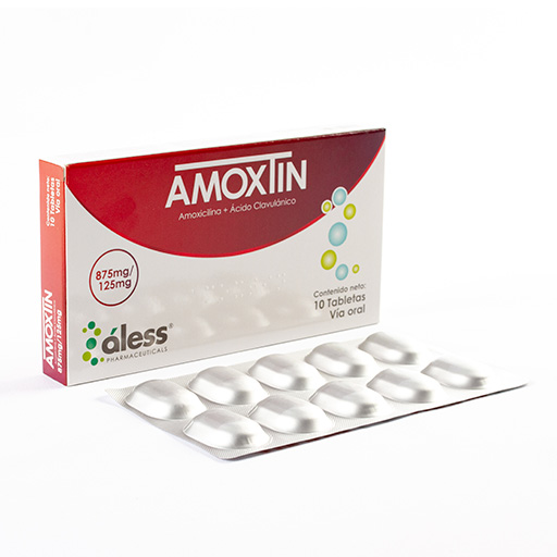Amoxtin (Amoxicilina + Ácido Clavulánico) 875 Mg + 125 Mg Tabletas X 10